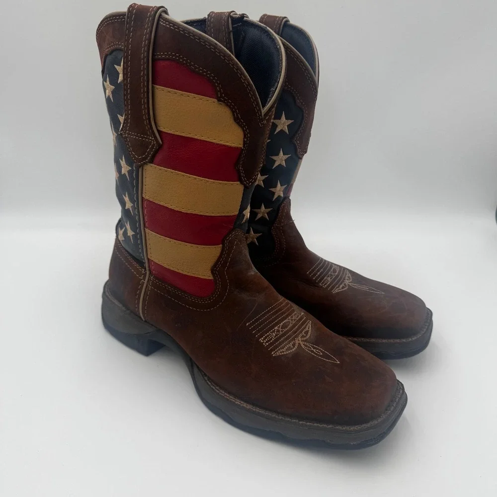 Durango Lady Rebel Western Boots Size 9M Brown American Flag RD4414 Square Toe